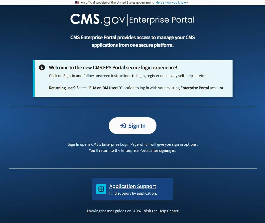CMS Enterprise Portal sign-in screen