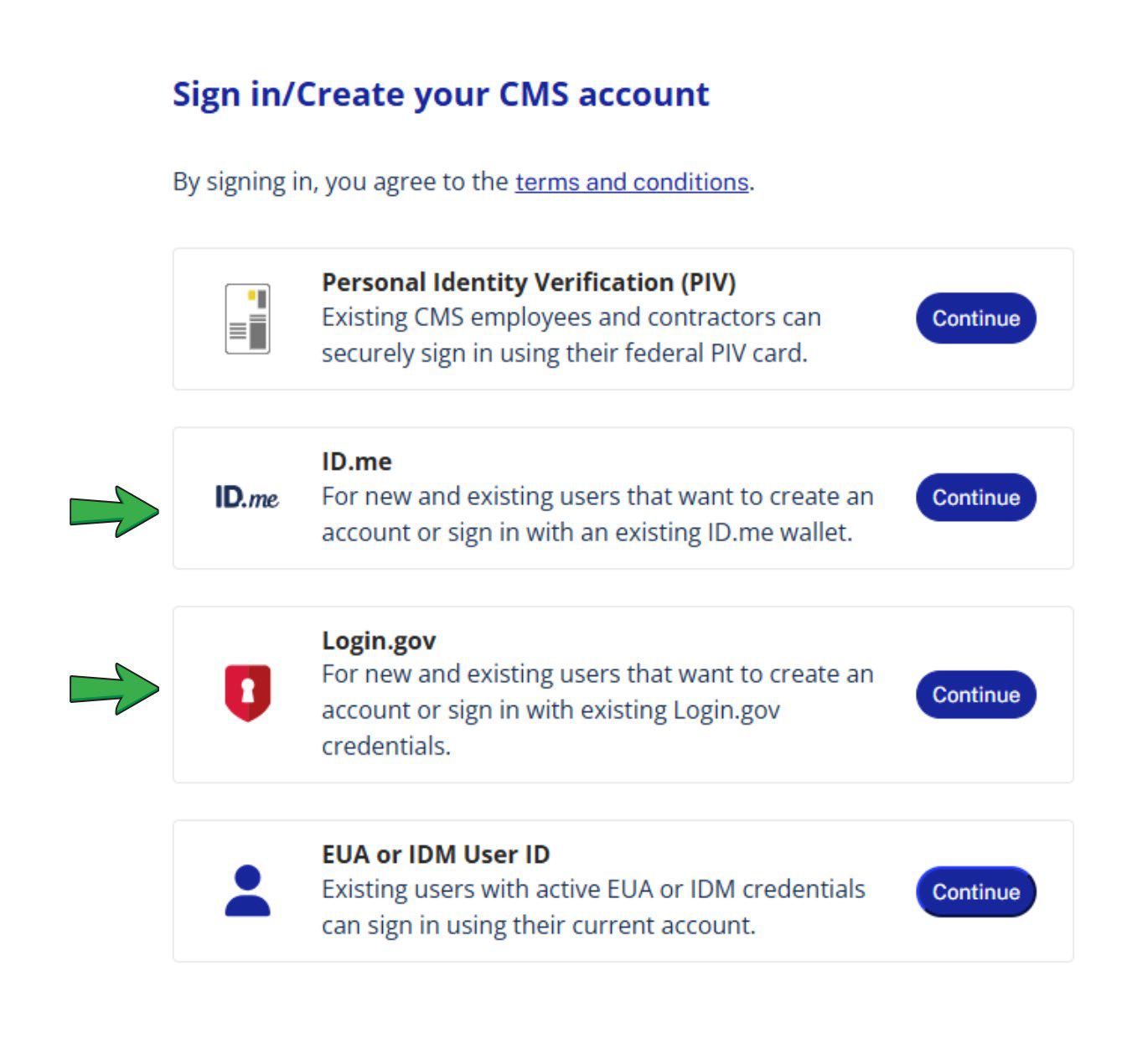 CMS Enterprise Portal Login.gov and ID.me sign-in options