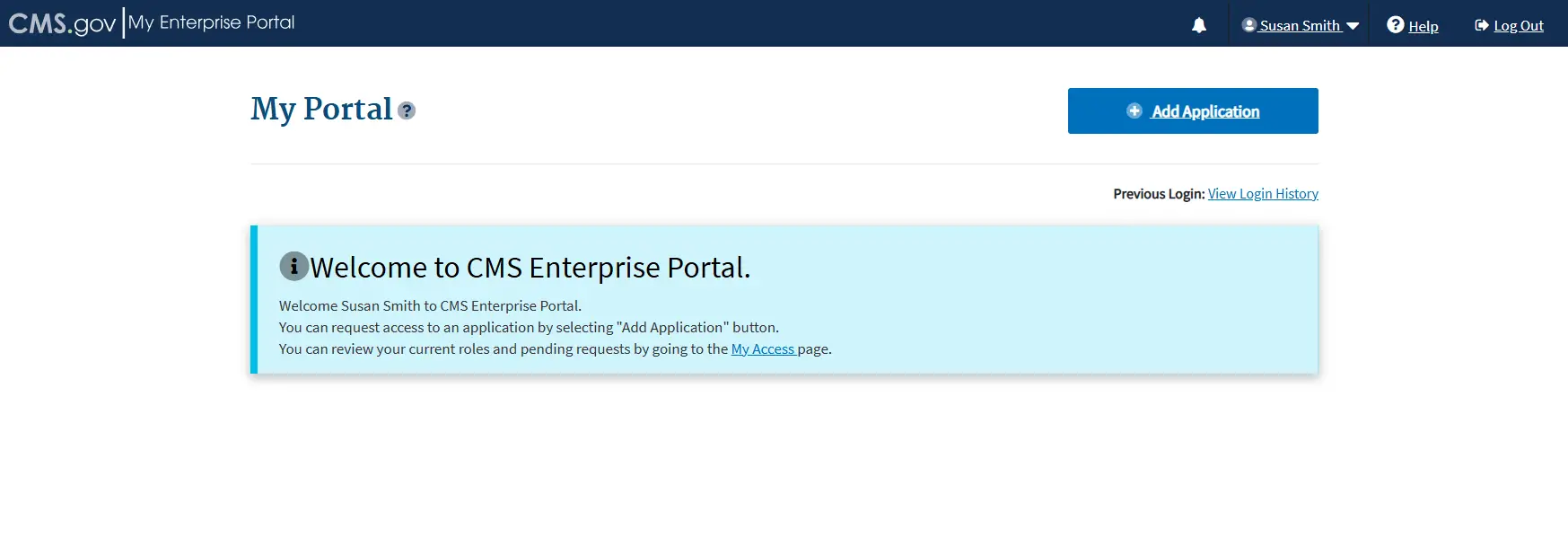 CMS Enterprise Portal home screen after account setup