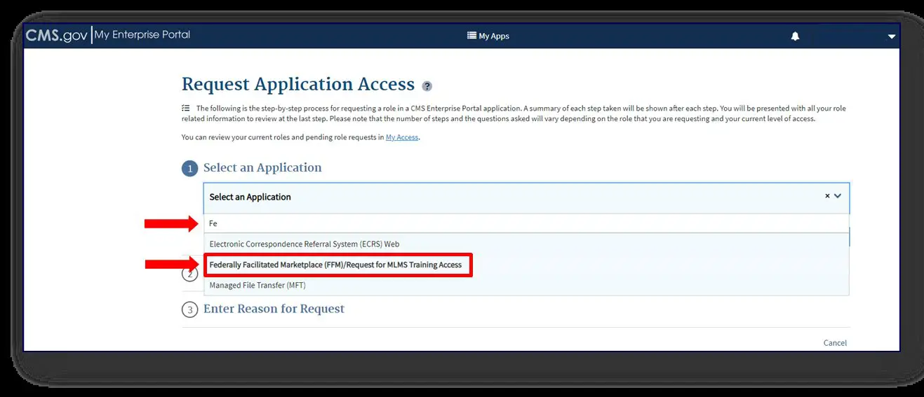 Request FFM MLMS Training Access in the CMS Enterprise Portal