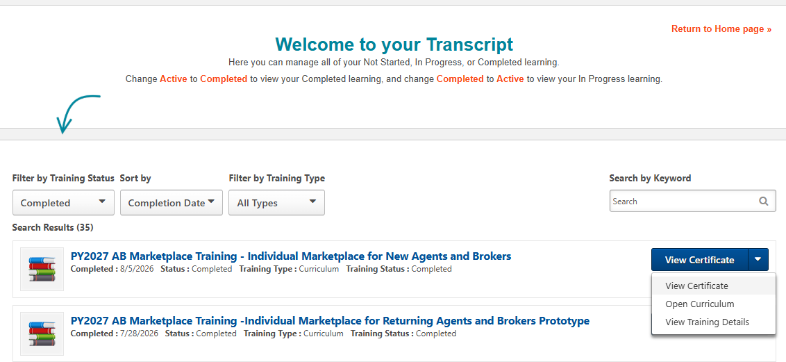 View Completion Page and certificate in the MLMS